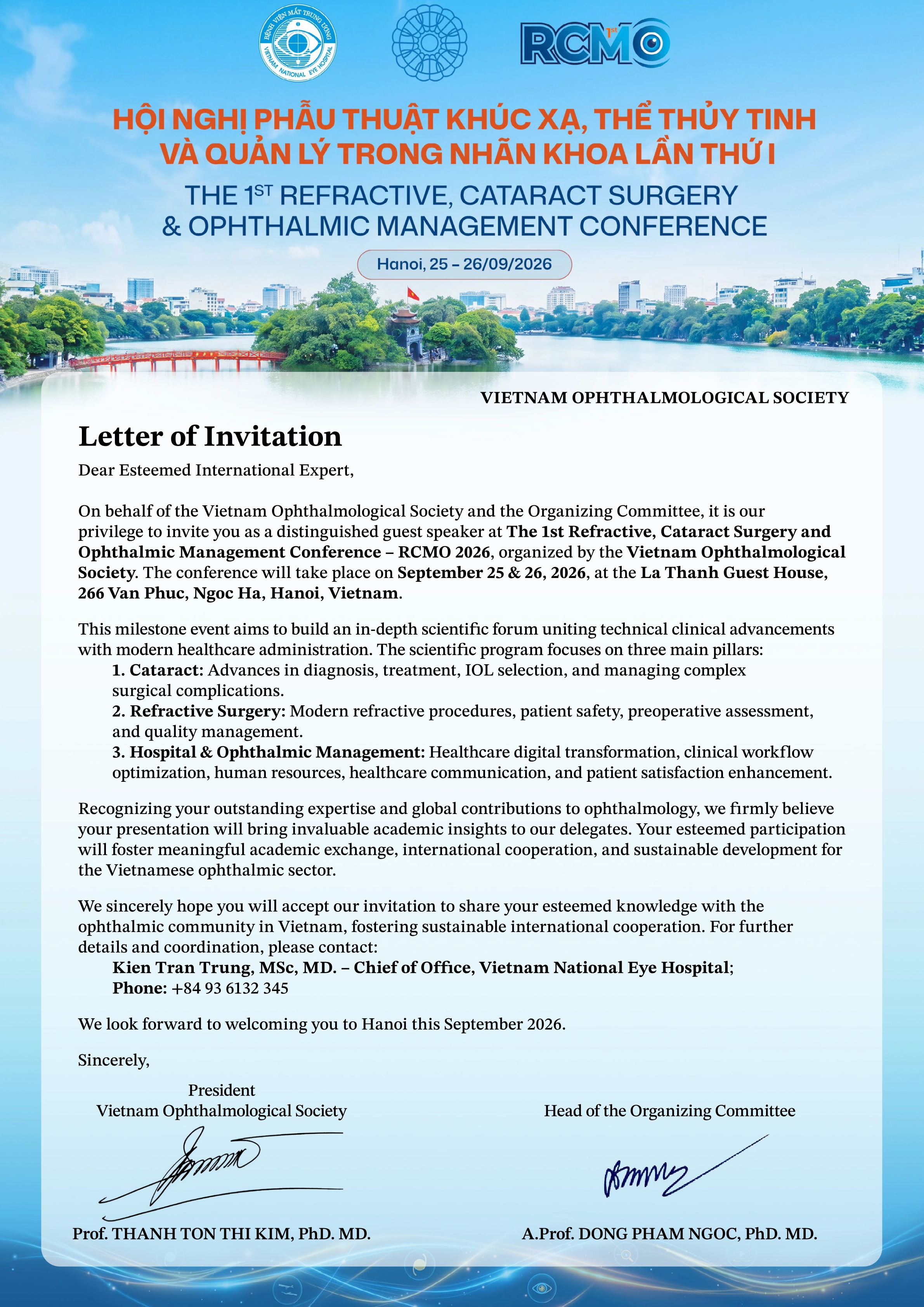 Invitation to the first Refractive, Cataract Surgery and Ophthalmic Management Conference